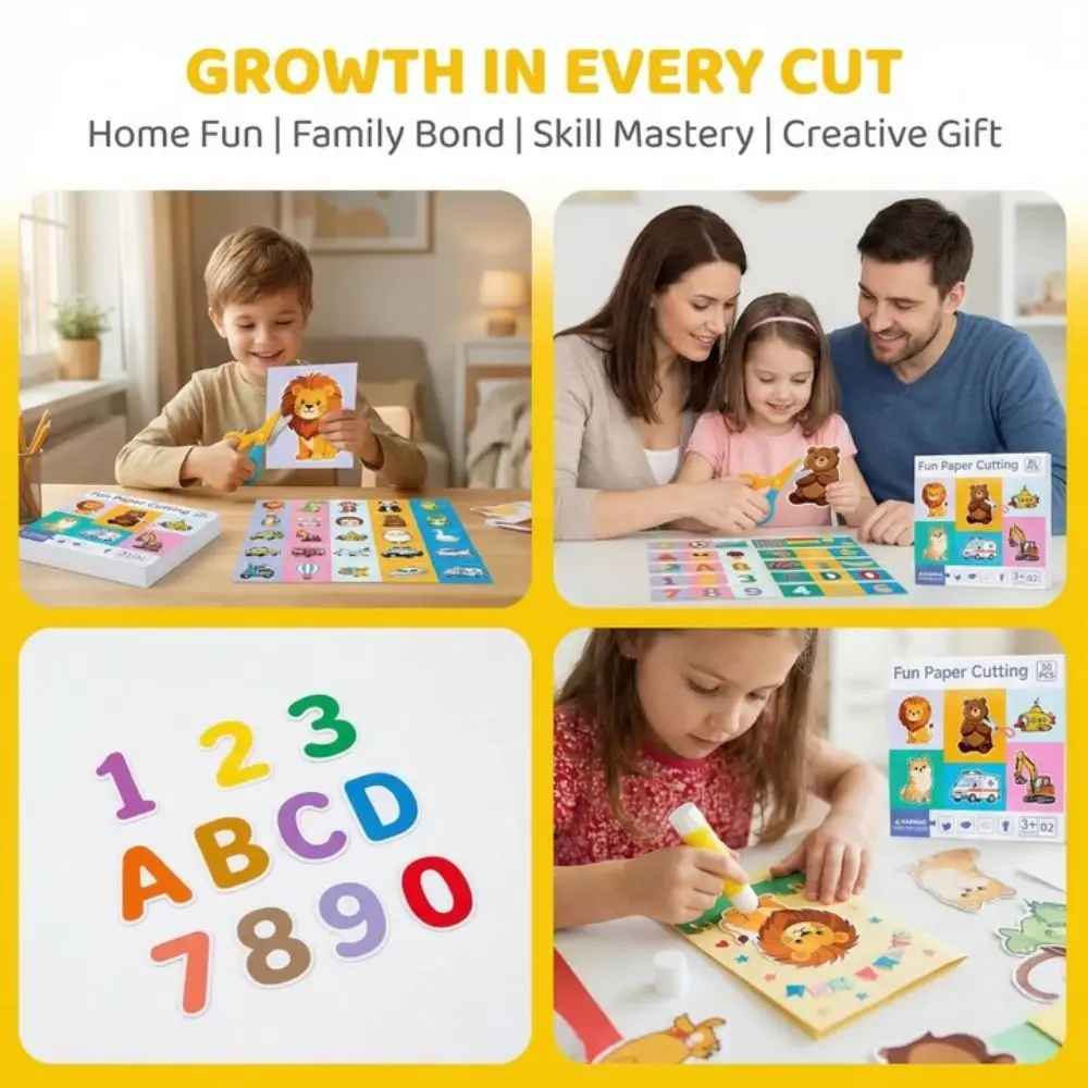 Cartoon Design DIY Paper Cut Book 30Pcs Set Color Paper Craft Scrapbooking Fine Motor Skills Handmade Paper Art Learning