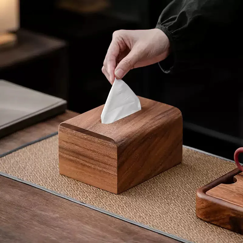 Tissue box Living room Chinese simple napkin storage box Desktop pumping carton Household South American walnut paper pumping