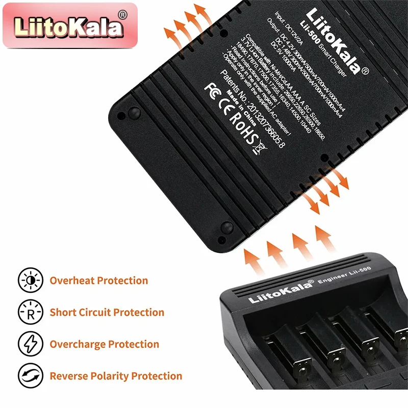LiitoKala Lii-500 Smart Battery Charger 4 Bay LCD for 18650 26650 AA AAA Li-ion NiMH Rechargeable Battery Capacity Tester