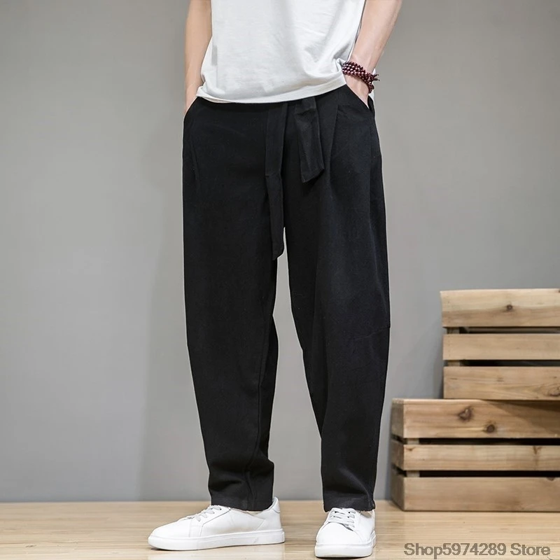 

Spring Cotton Linen Pants Men Elastic Waist Casual Harem Pant Loose Sweatpants Traditional Chinese Trousers pantalons homme