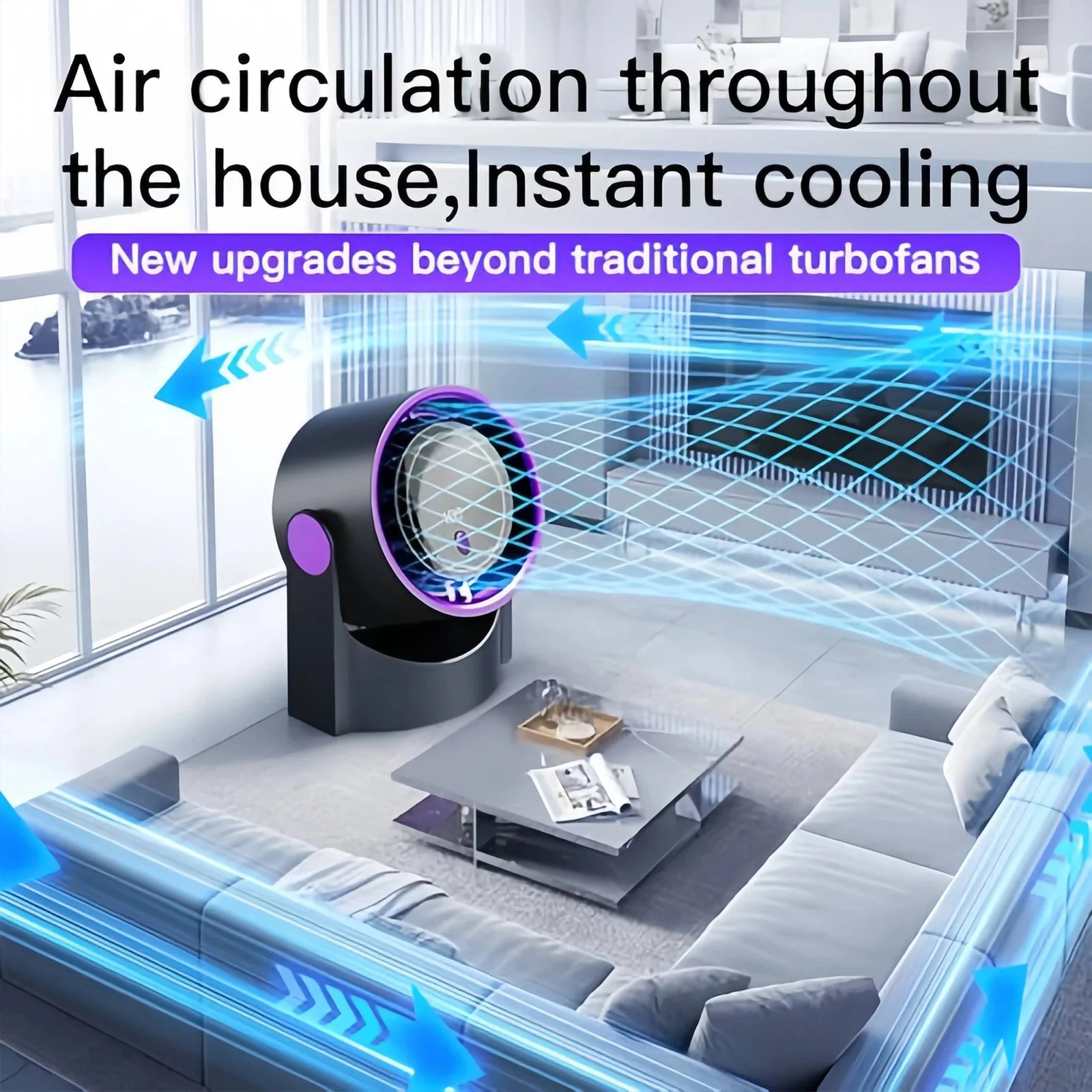Turbo Table Fan 100 Speeds Digital Display Personal Fan with Rechargeable Battery Wall-Mouted Design for Bedroom Office Travel