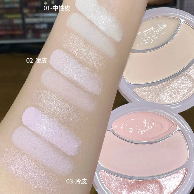 3 สี Highlighter Palette Multi-use Mash Potato Pearlescent Matte Facial Contour Powder ครีมธรรมชาติ 3D Face Brighten แต่งหน้า