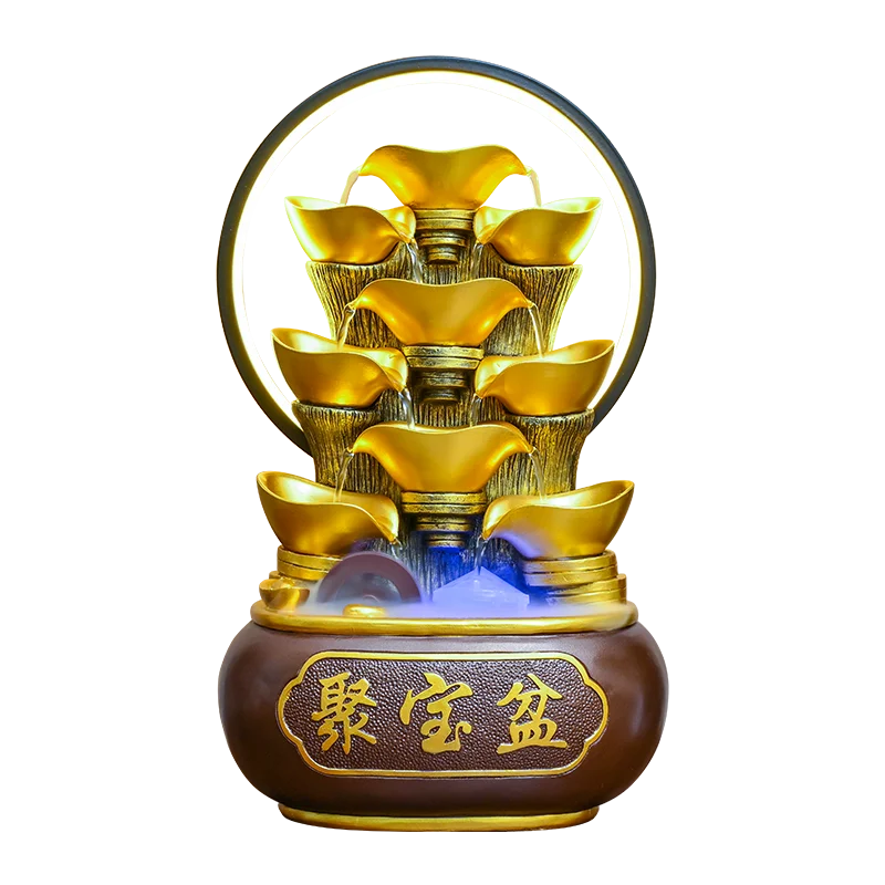 CX new Chinese ingot flowing water landscape ornament household feng shui wheel, living room office decoration opening ceremony