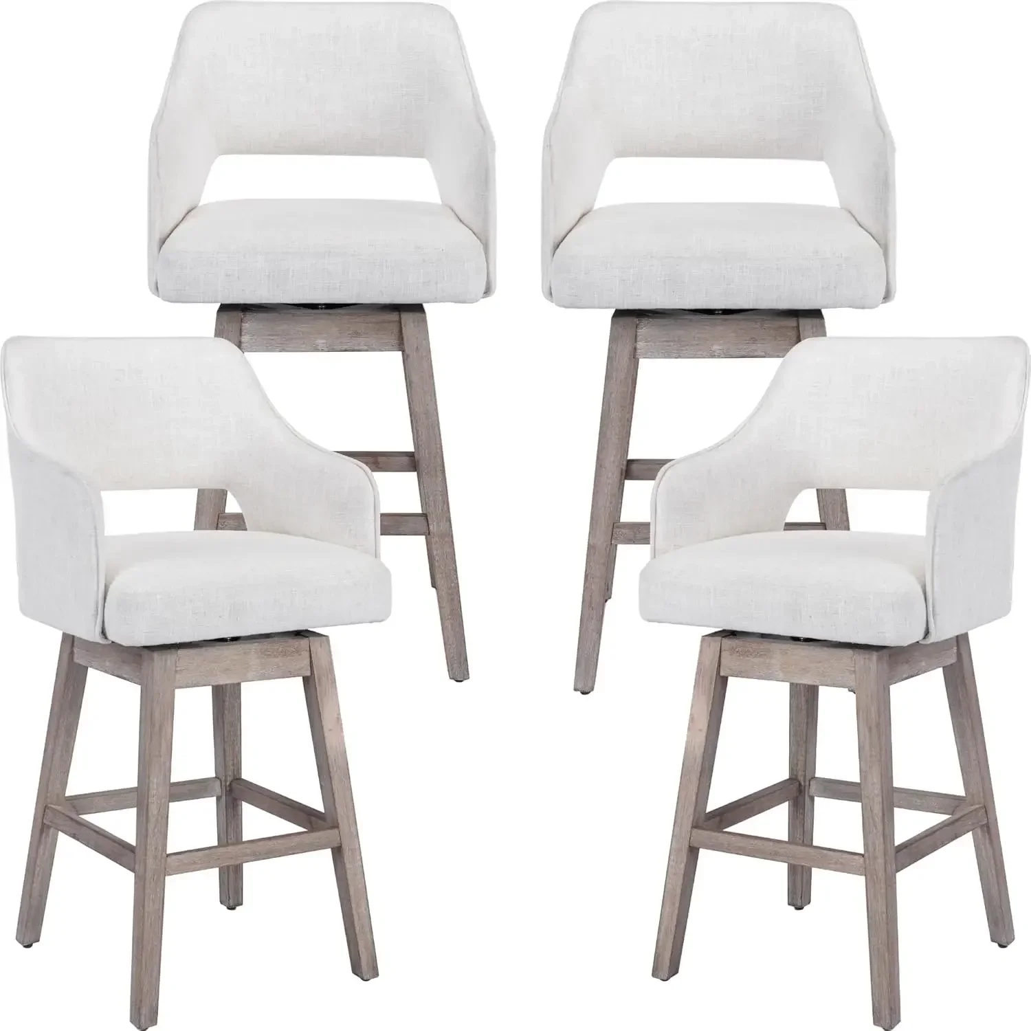 27 "ความสูงเคาน์เตอร์หมุน Barstools ชุด 4, ผ้าลินิน 5 นิ้วเบาะเก้าอี้บาร์สตูลสําหรับห้องครัว, ผ้าลินิน Beige