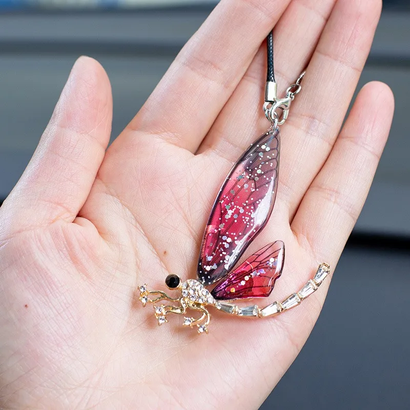 New Transparent Wing Dragonfly Car Pendant Alloy Cute Dragonfly Personality Auto Rearview Mirror Pendant Couple Car accessories