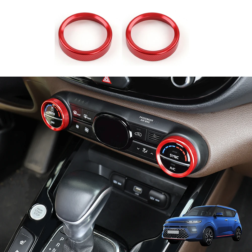 For Kia Soul 2020-2025 2PCS High-End Version Aluminum Red Blue Black Air Conditioner Knob Trim Ring Control Adjust Button Cover