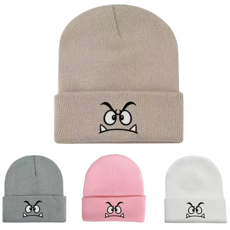 Cotton Cute Angry Cartoon Embroidered Beanies Casual Hats Knitted Winter Hat Beanie Hard Hip Hop Hoodie Bonnet For Women Men