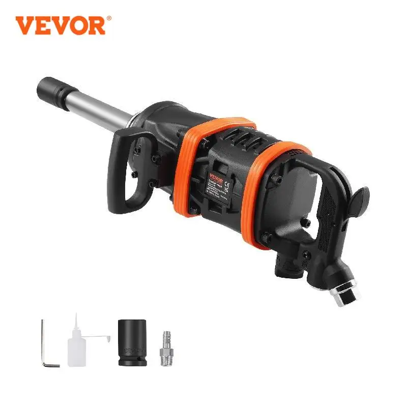 VEVOR 1 Inch Air Impact Wrench w/ 8 Inch Extended Anvil for Repairs and Maintenance of Heavy Duty Machinery / Semi-Truck / Bus