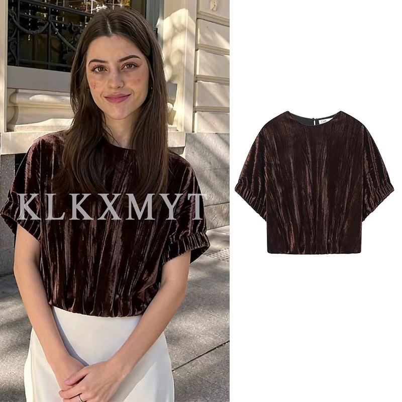 

Women Top 2025 Women New Fashion Solid Color O-Neck Short Sleeves Halter Top Women New Sexy Elegant Halter Top