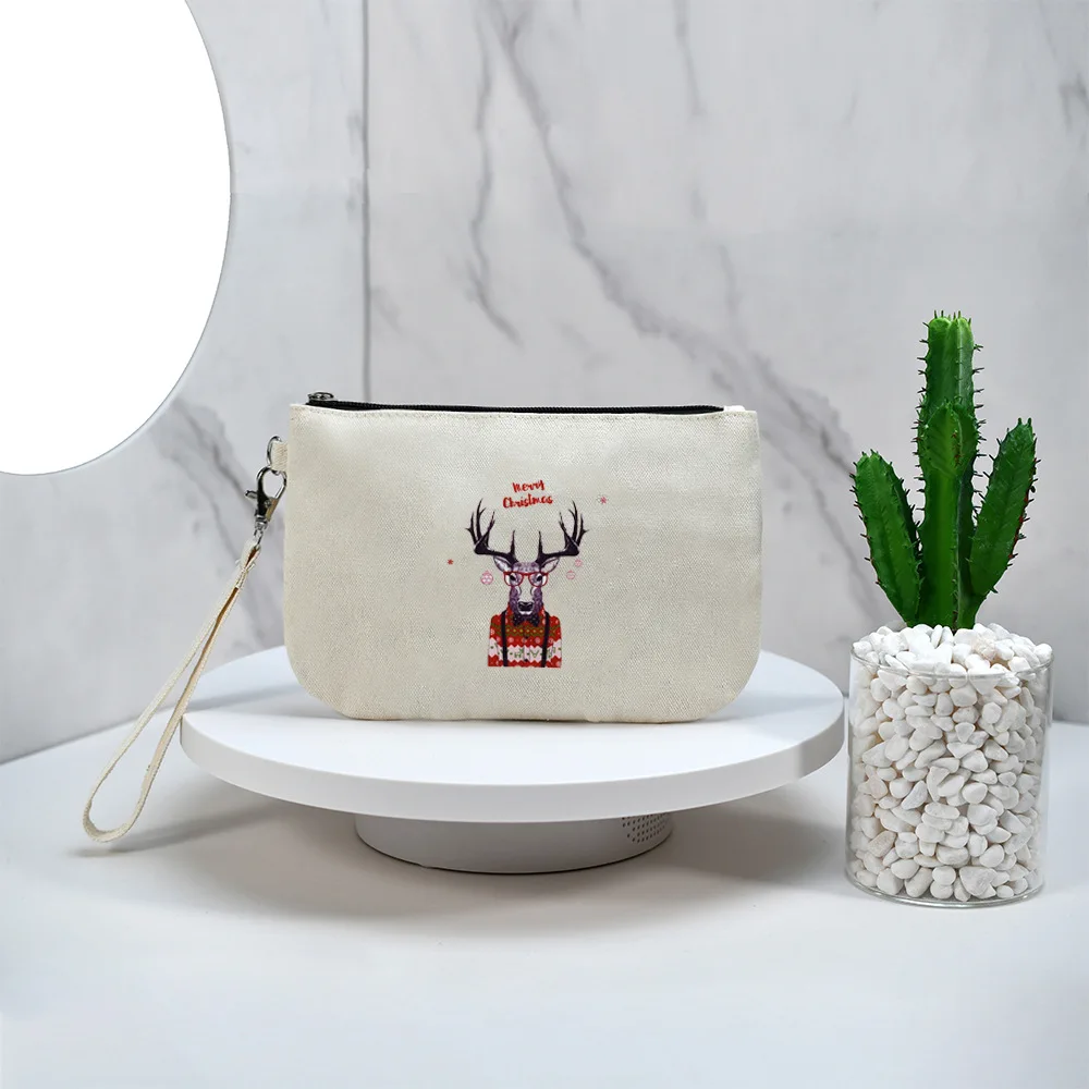 Bolsa de cosméticos navideña para mujer, bolsas de maquillaje de lona para maquillaje, buen regalo, bolsa organizadora, teléfono móvil, lápiz labial, llave, bolsillo con cremallera