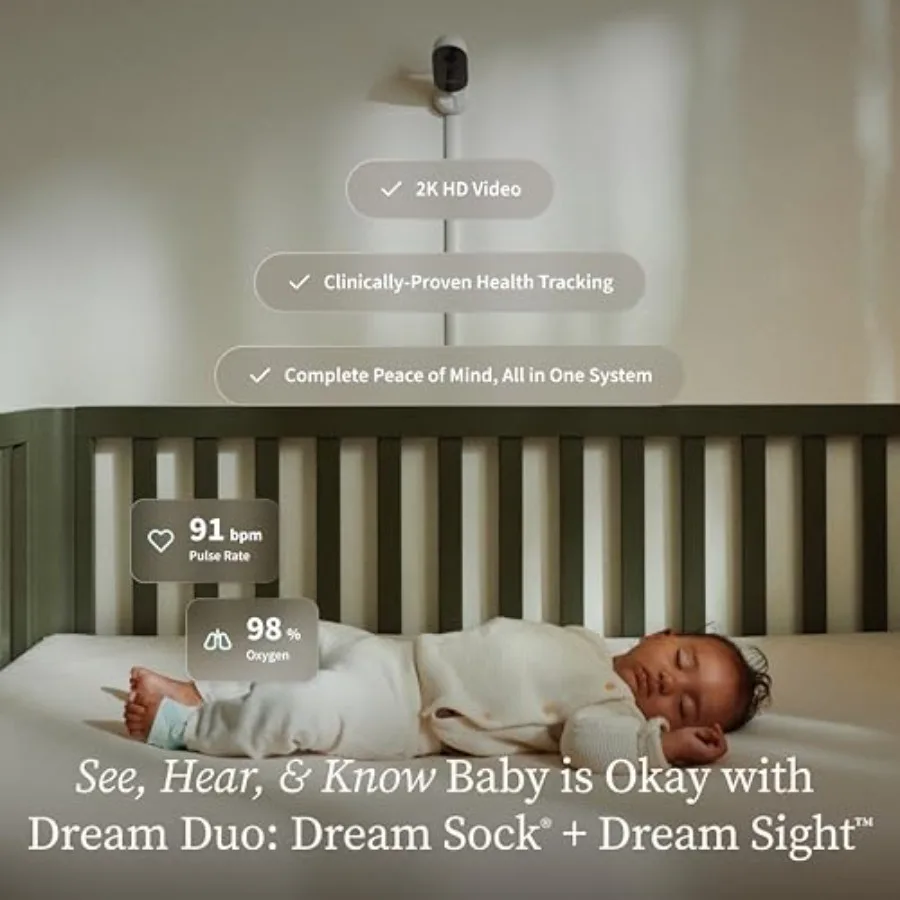 Smart baby monitor for nursery use, premium plastic housing, white color, 2K HD video with real-time alerts and integrated Drea