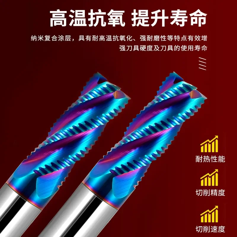 65 degree rough leather milling cutter, carbide nano blue steel numerical control tool CNC4 edge rough flat milling