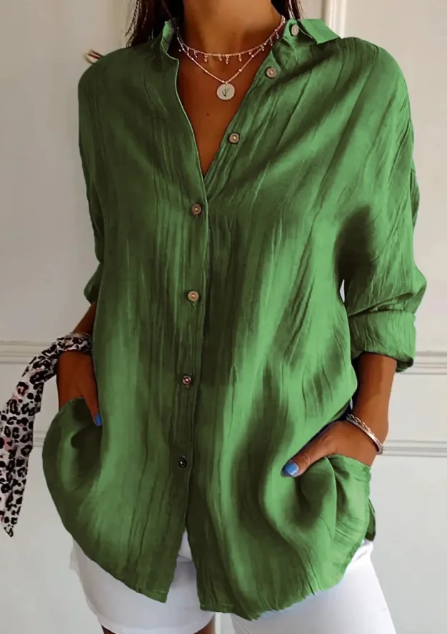 قميص نسائي ذو طية صدر السترة وأكمام طويلة بلون سادة كاجوال بصدر واحد موضة جديدة بني وأسود وأبيض قميص علوي بلوزات للإناث