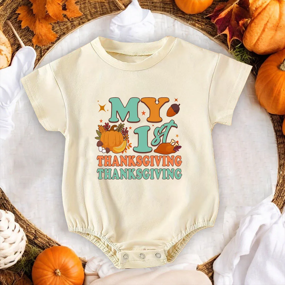 My First Thanksgiving Retro Baby Bubble Romper Cute Baby Shower Gift Toddler Tee Infant Bodysuit Pumpkin Truck Fall Clothes