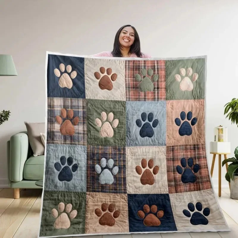 Dog Paw Print Quilt Blanket Cozy Pet Throw for Dog Lovers Pet Memorial Gift for Dog Owner Dog Mom Gift Pet Lover Gift