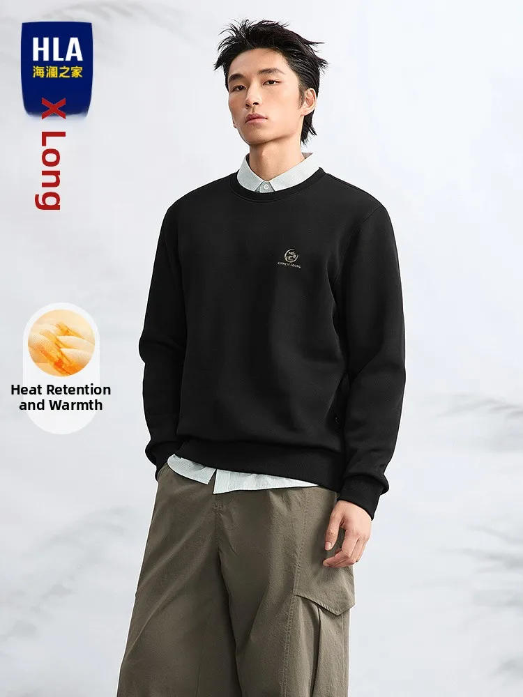 Heat Storage Men's Crew Neck Sweatshirt Printed Micro Elastic Knitted Cotton Polyester Blend Autumn New Style HLA Home