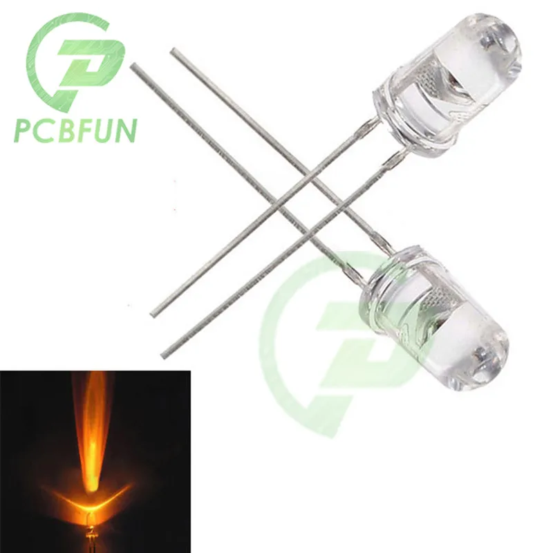 Assorted White Hair LED Kit de luz, DIY LED Set, DIY eletrônico, amarelo, 5mm, 50 Pcs, 100 Pcs, 200Pcs