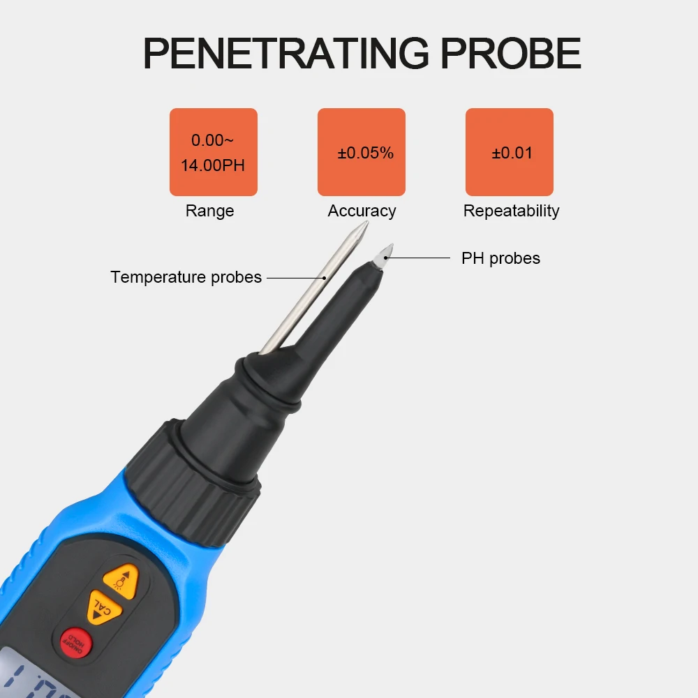 SMART SENSOR PH Meter for Food Processing 2 in 1 Food Penetrating PH Tester Solution Temperature Meter LCD Digital PH Measuring