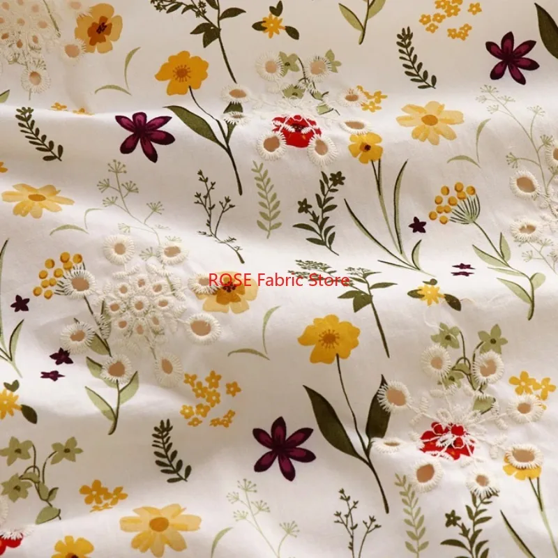 

High Quality Pure Cotton Printing Hollow Embroidery Fabric For for Boho Dress, Bridal Dress, Summer Dress, Curtains