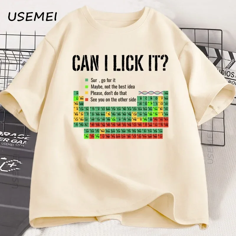Can I Lick It Periodic Table T Shirt Periodic Table T-shirt Casual Chemistry Teacher Tshirt Round