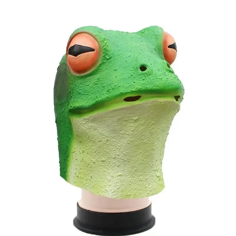 LatexFrog Head Mask Halloween Funny Masquerade Props Animal Headgear Mask Realistic Rubber Frog Mask Frog Pepe Cosplay Headcover