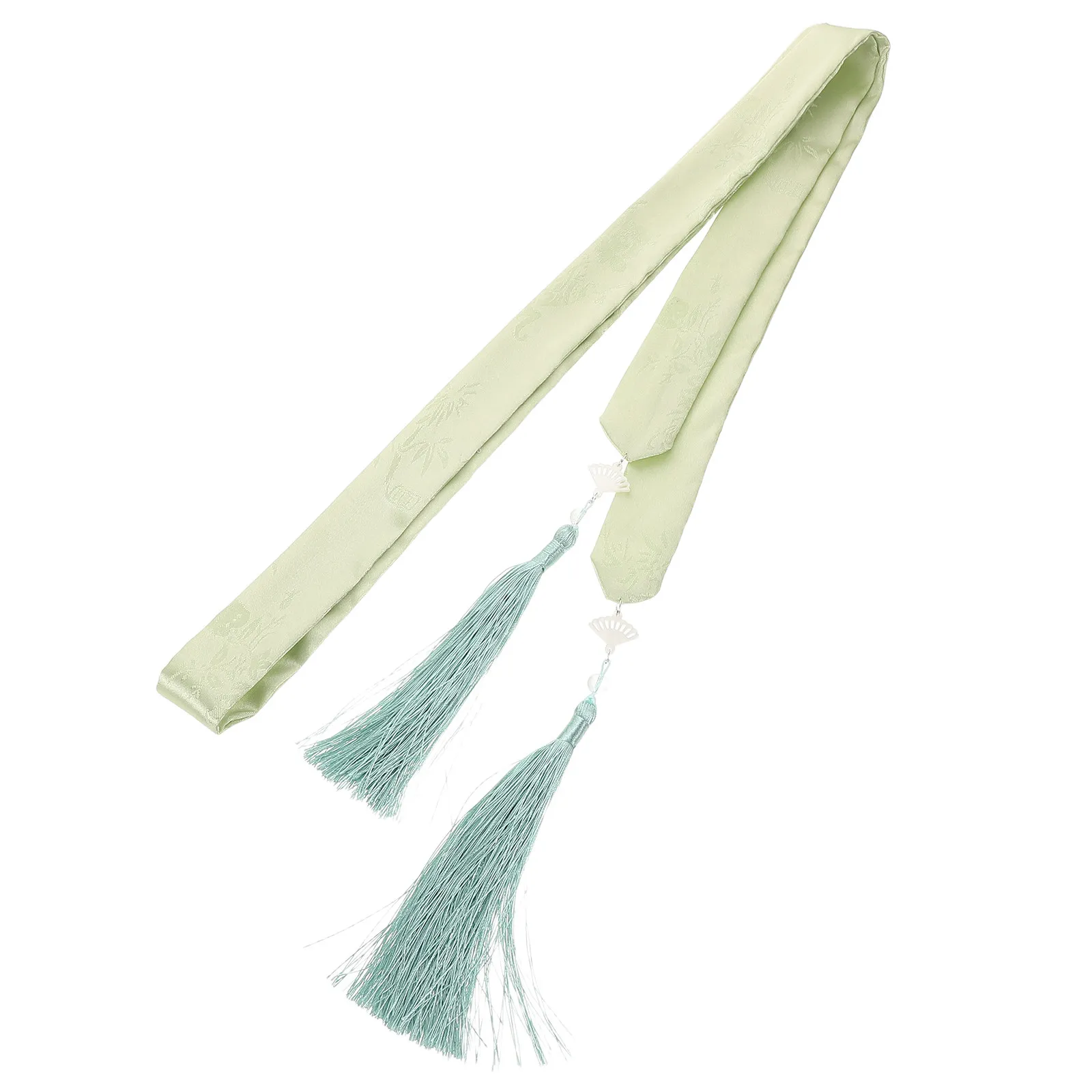 Elegant Soft Green Hanfu Hair Band Featuring Chrysanthemum Motif Beaded Pendant Long Tassel Ribbon for Women Face-Framing