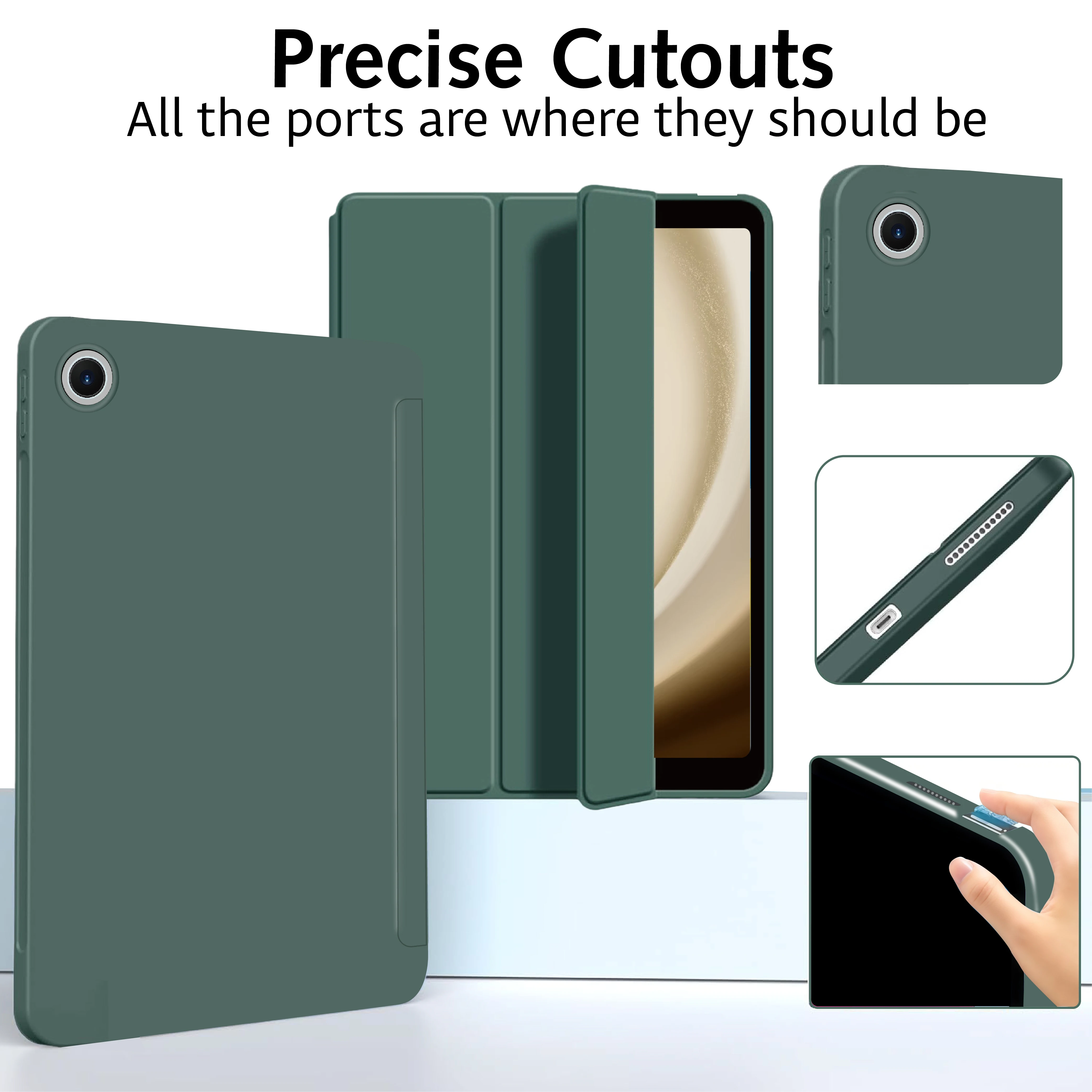 For Samsung Galaxy Tab A9 A11 Magnetic Stand Tri-fold Flip Case with PU Leather Protective Cover