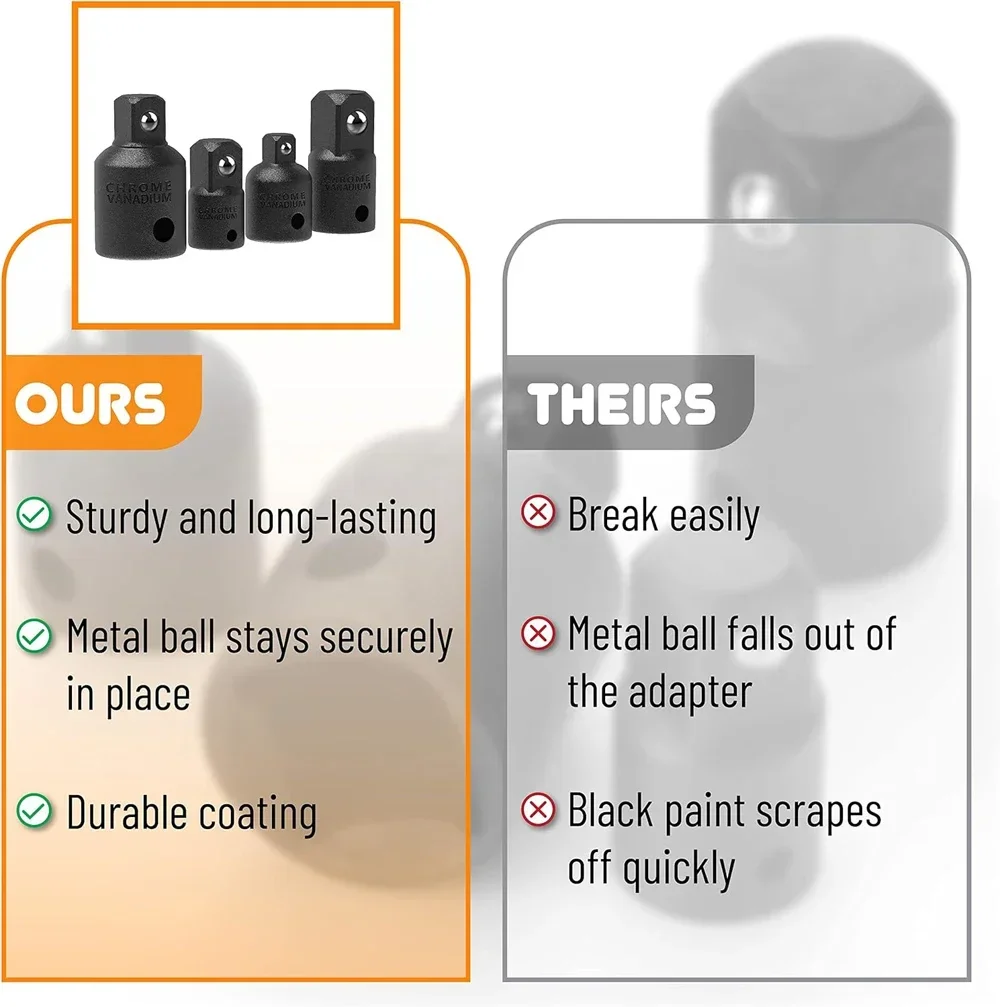 4PCS Impact SOCKET ADAPTER ลดชุด 1/2 3/8 1/4 นิ้วใช้ประแจเจาะอัตโนมัติและ Impact DRIVER งานก่อสร้าง