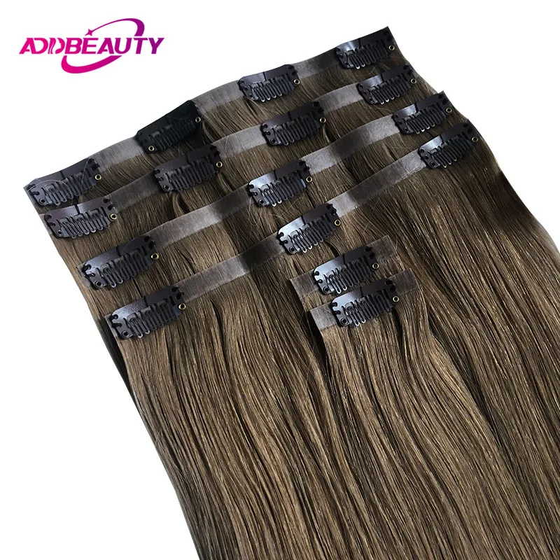 Straight PU Clip in Virgin Human Hair Extensions for Women Addbeauty 8pcs Clip in Human Hair Extensions Bleached PU Clip in Hair