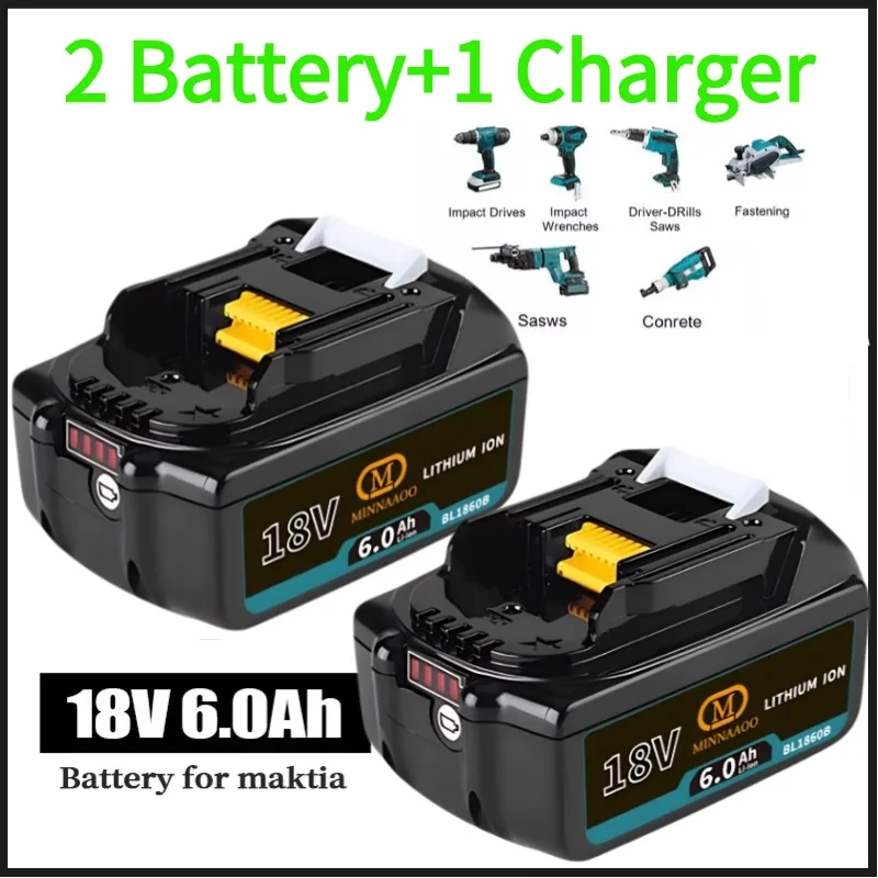 

Genuine For Makita 18V Battery 6Ah Li-ion, Fast Charging Compatible with DDF487 BL1880 DGA404 Power Tools