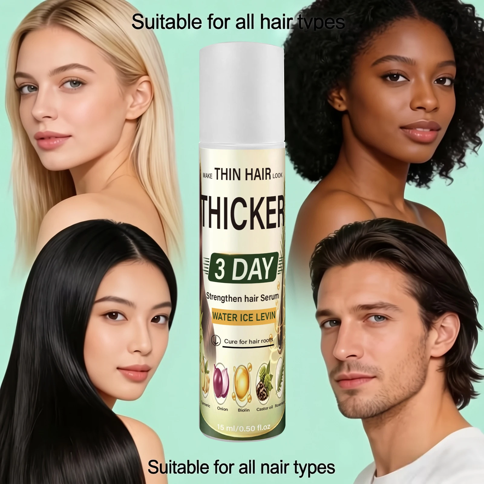 Water Ice Levin 3 Day Thicker Hair Roller Serum Abundant Hair With Rolling Balls Safe Gentle Non Irritating For Sensitive Scalp
