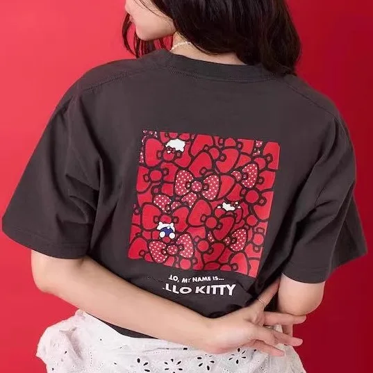 

Casual Cotton T-irt ort Sve Knot Print Loose Fit Summer Versatile Women's Faion Korean Sle round Ne Top