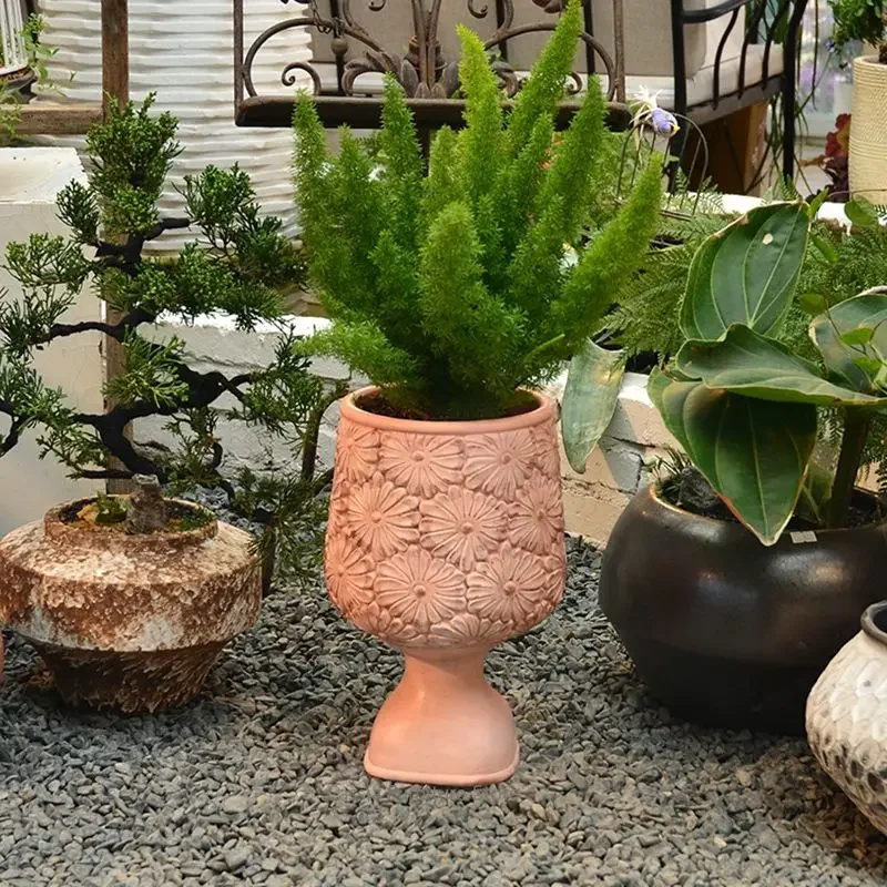 *&s n Resin High-Foot Flower Pot for Balcony, Elegant Wine Glass Planter for Villa, Floral Container for Garden Home Decor
