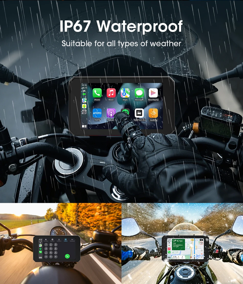 Jansite Dual Bluetooth Motorrad Carplay Bildschirm Navigation GPS Display IP67 Wasserdichte Unterstützung Helm Intercom Moto Zubehör – Detail 9