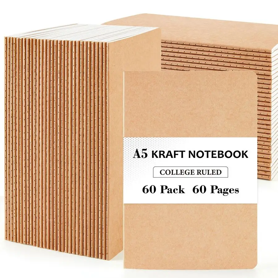 

60 Pack Kraft Notebooks Bulk, Lined Travel Journals Note Pad Notebooks for Men Women Girls Students, Making Plans Writing Memos