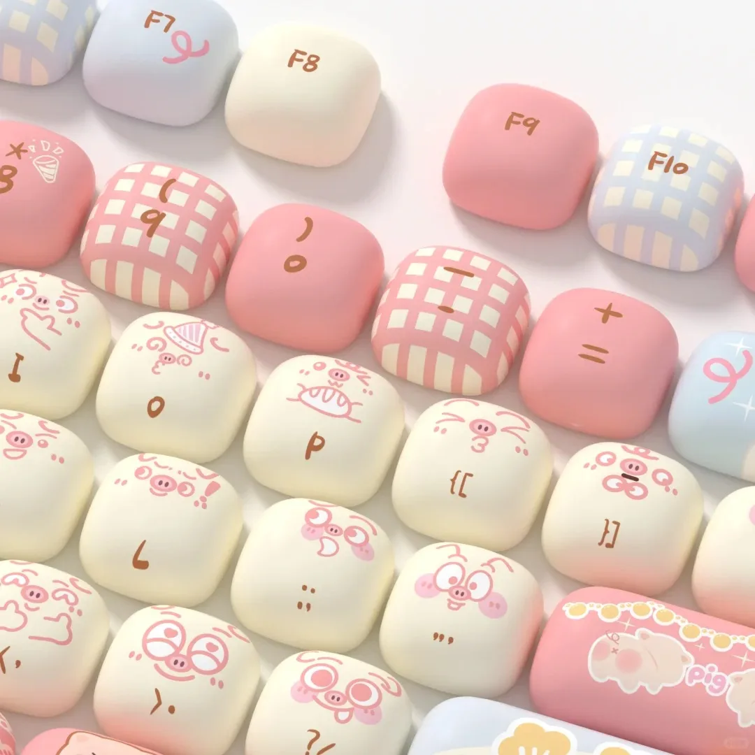 Cute Keycaps Piggy Party Theme 139 Key PBT Custom Mushroom Keyboard Cap MOG Profile Round Gaming Key Cap for Mechanical Keyboard