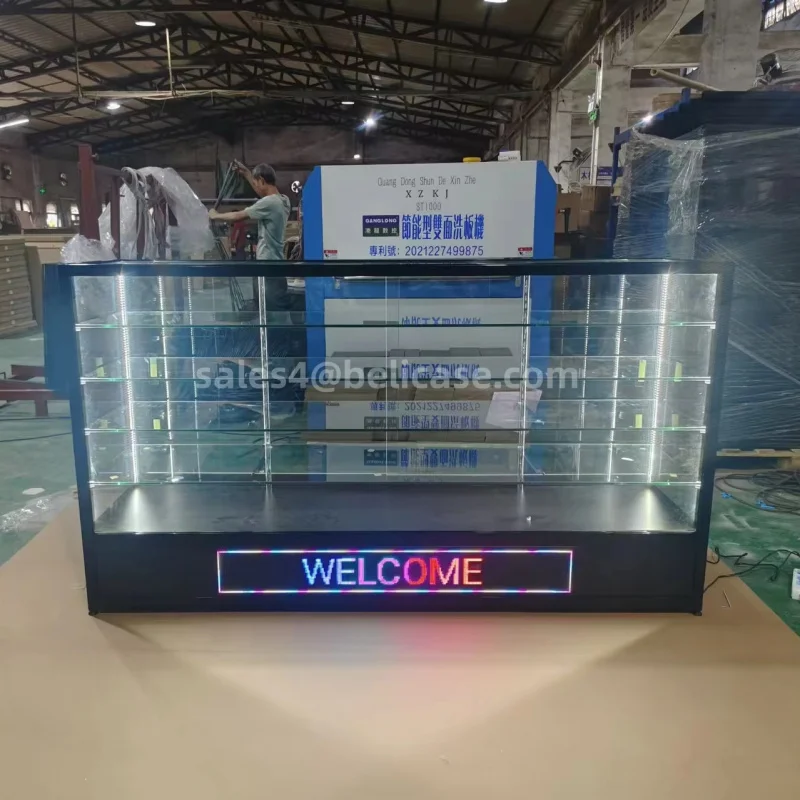 

customized.Aluminum Frame Glass Cabinet Shop Glass Showcase with Digital Screen Full Smoke Shop Display Cases