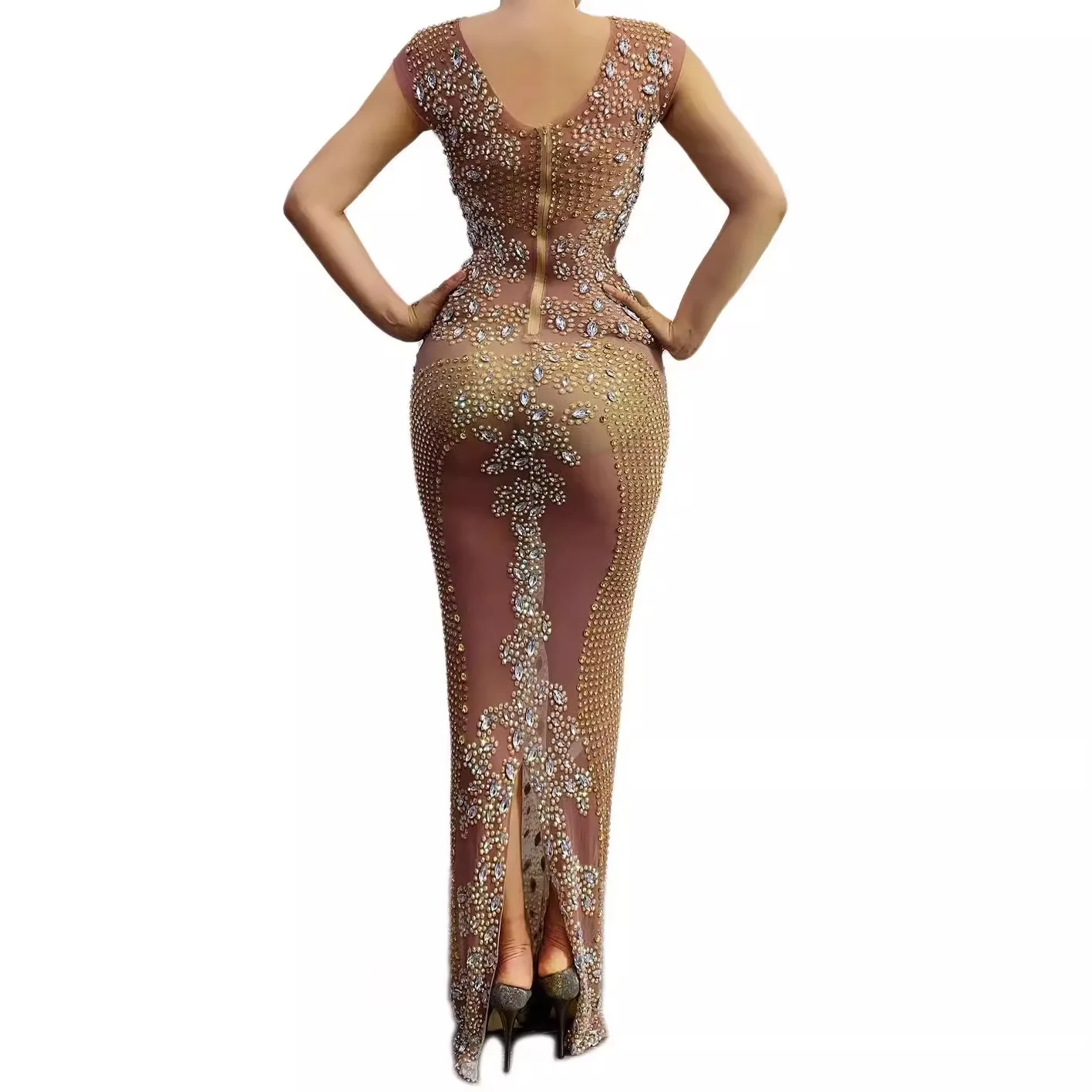 Vestidos De Mujer Elegantes Para Fiesta 2025 Nieuwe Collectie Diamond Sequin Mesh Mouwloze Lange Verjaardag Jurk Elegante Baljurken