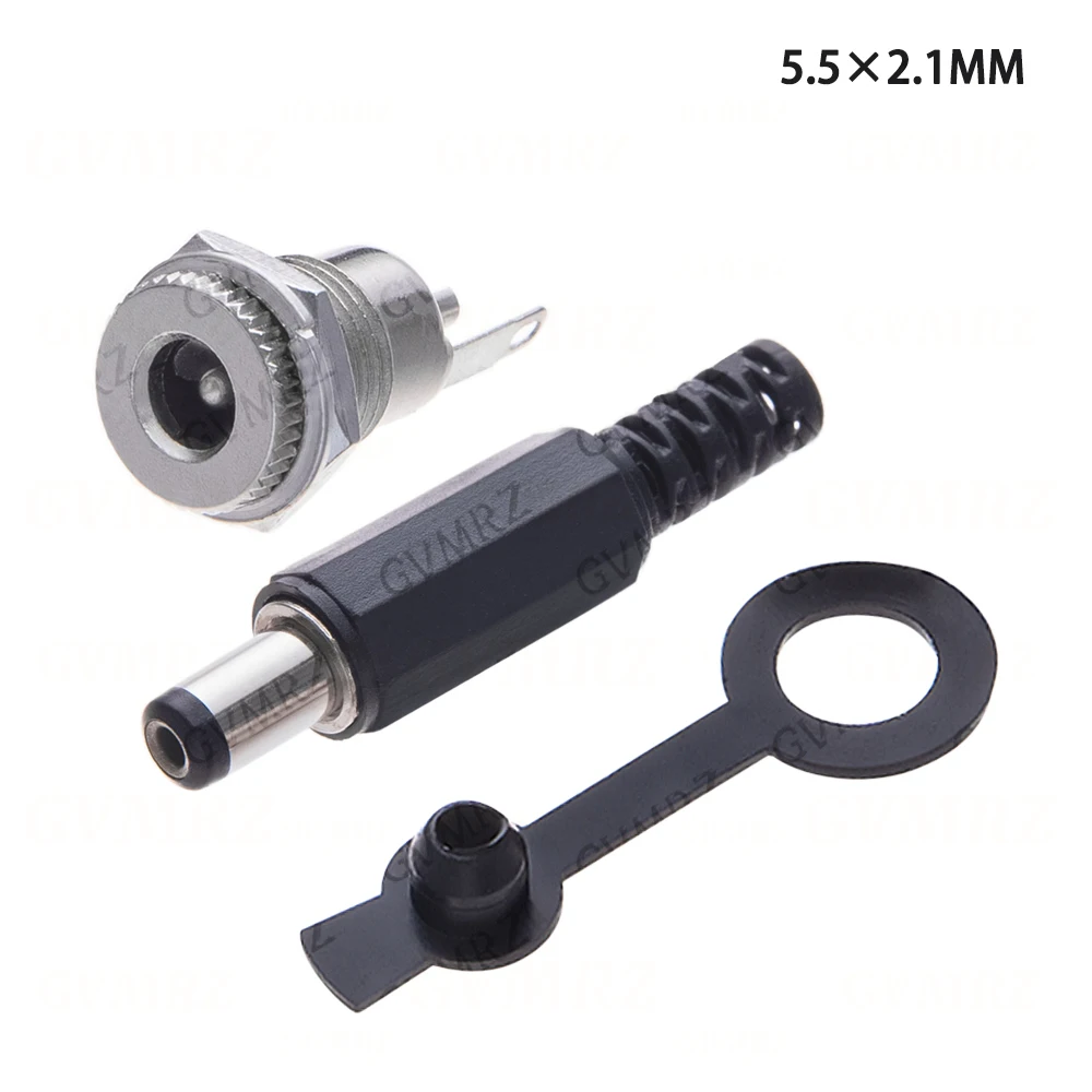 5Pair 5.5x2.1mm 5.5x2.5mm DC Power Plug Male Female Jack Socket Nut Panel Mount DC Power Adapter Connector DC099 DC-099