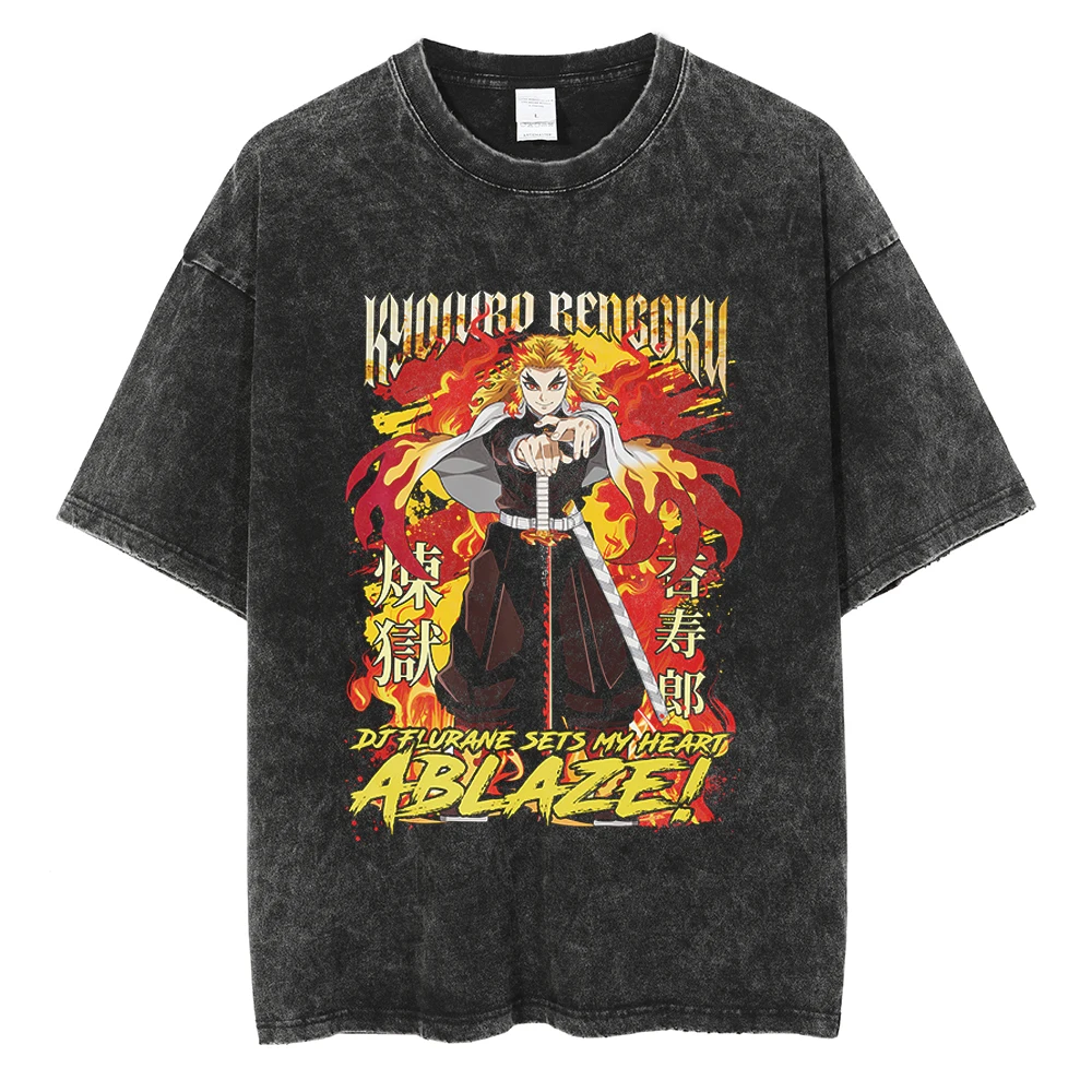 

Men Harajuku Streetwear Washed T Shirt Anime Print T Shirt Cotton Casual Vintage Tops Tees Summer Short Sleeve T-Shirt