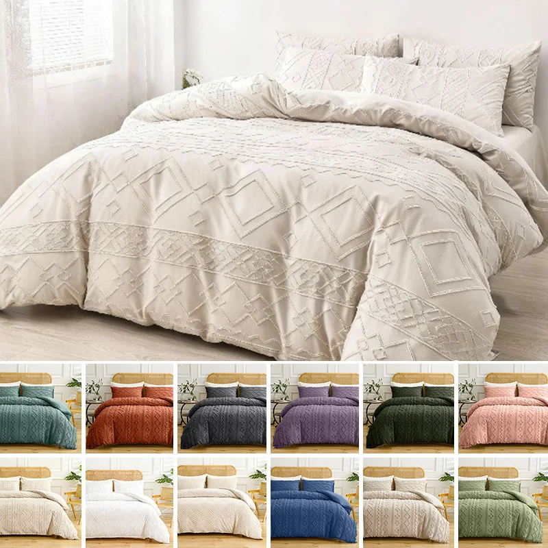 2/3pcs Tufted Beige Duvet Cover Full/Queen/King Size Boho Tufted Microfiber Bedding Set All Seasons for Home Wedding Decoration
