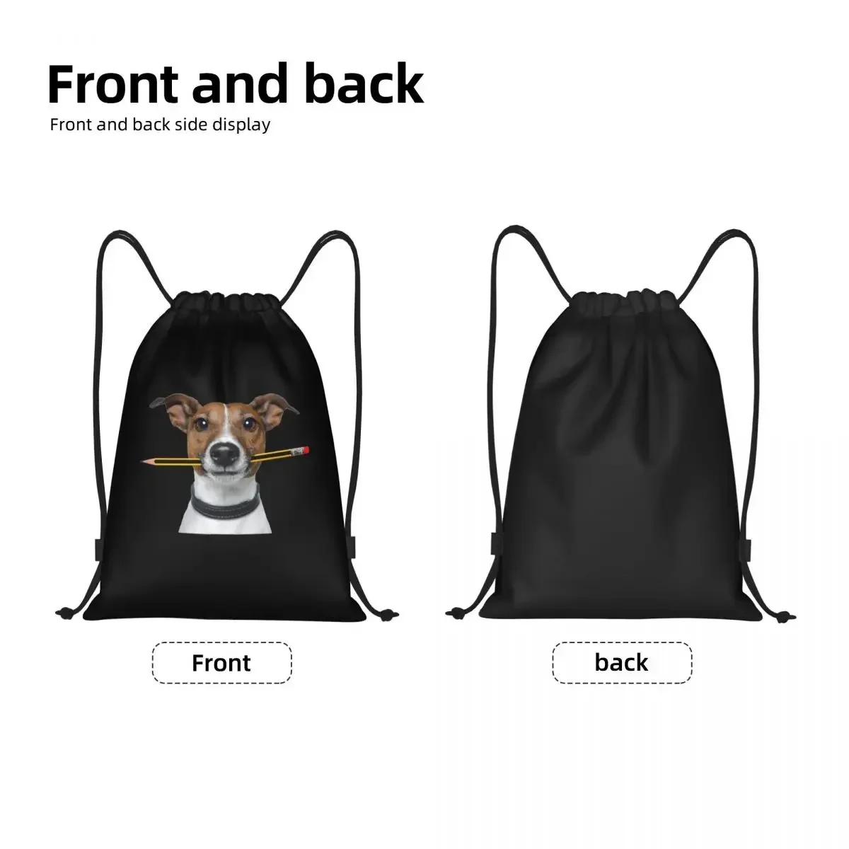 Jack Russell Terrier Dog With Pencil Drawstring Backpack Sports Gym Bag for Men Women Shopping Sackpack