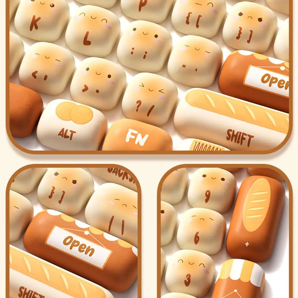 Imagem -06 - Pão Cozido no Vapor Tema Keycap para Teclado Mecânico Bonito Cogumelo Keyboard Cap Round Mog Perfil Gaming Key Cap Pbt Personalizado 139key