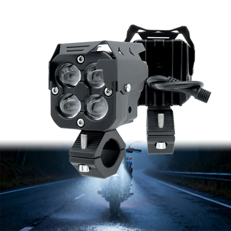 

Светодиодный прожектор для мотоцикла, линза проектора, вспомогательные противотуманные фары, ультра яркий, 100 Вт, двухцветный мигающий свет для мотоцикла с переключателем