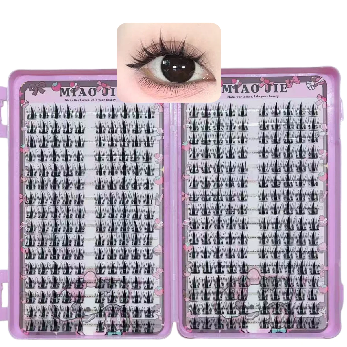MAIOJIE Manga Wimperncluster, scharf, 320 Stück, schmal, koreanisches Make-up, Wimperncluster im asiatischen Stil, wiederverwendbar, für Anfänger