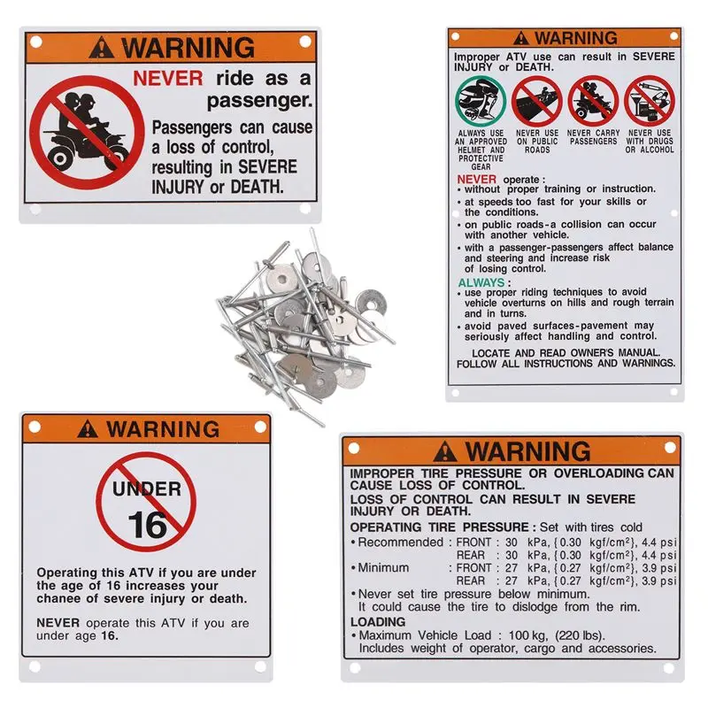 A73X-Car Accessories Auto Parts Warning Decals Stickers Labels Aluminum Backed For