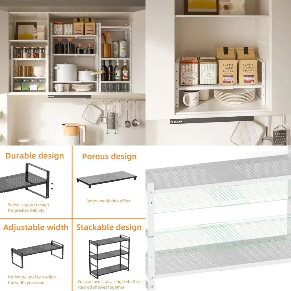 

Расширяемая регулируемая металлическая полка для обуви, штабелируемый кухонный органайзер, стойки для полки шкафа, подходят для кухонь, шкафов и ба