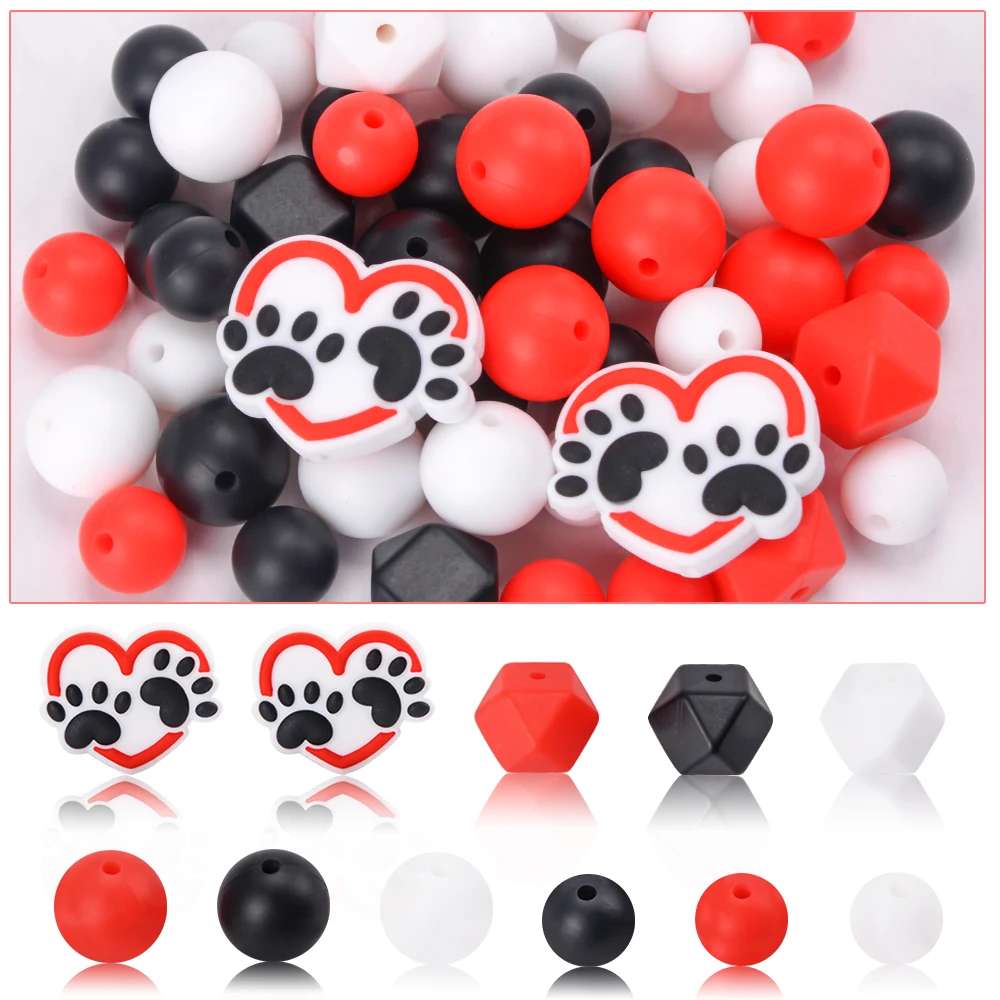 LOFCA 53pcs heart shaped beads Hexagon Silicone Beads Silicone Teether Beads Jewelry Making Bulk DIY Necklace Pacifier Chains