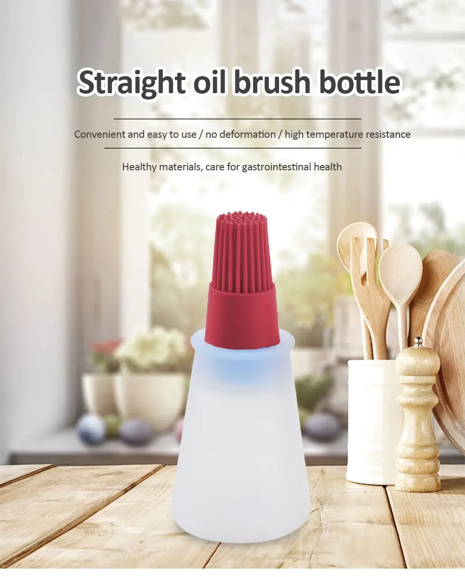 1 Red Silicone Charcoal Barbecue Oil Brush With Cap Oil Bottle Camping Tool Baking Brush Creative Oil Pot with Scale