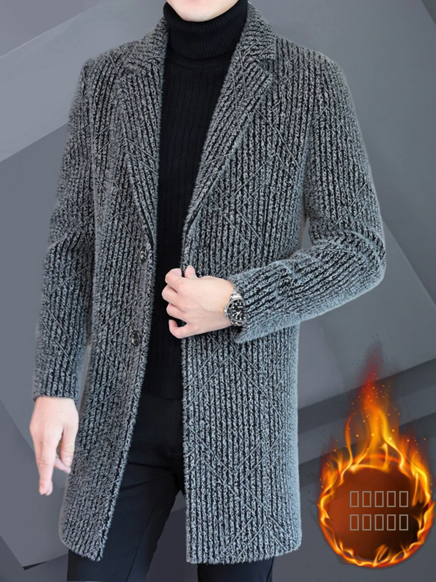 

Утепленное хлопковое шерстяное пальто мужское средней длины, повседневная ветровка, с подкладкой из золотистого норкового бархата, высококачественная модная верхняя одежда